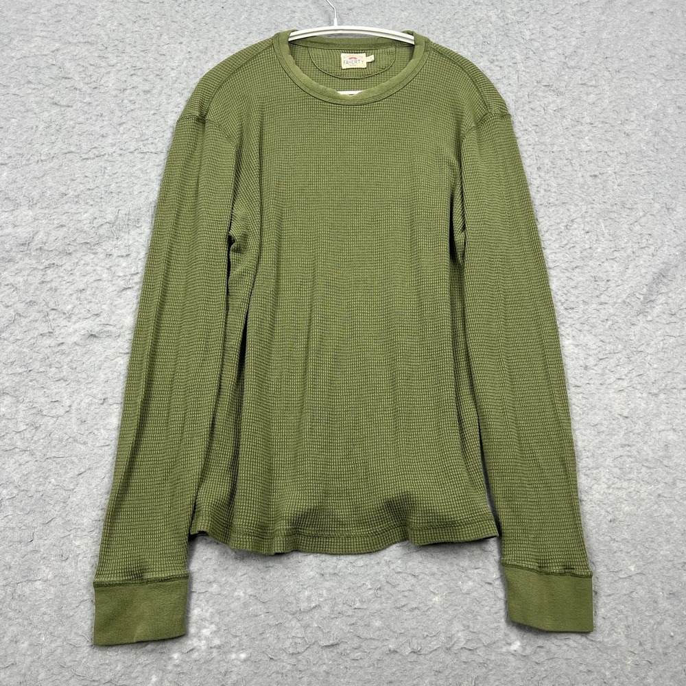 Faherty Waffle Crew T-Shirt Men's Large Olive Green Long Sleeve Thermal Base Tee